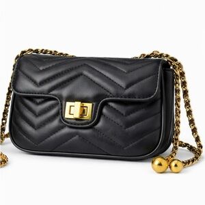 Chic Black Crossbody Bag with Gold Accents